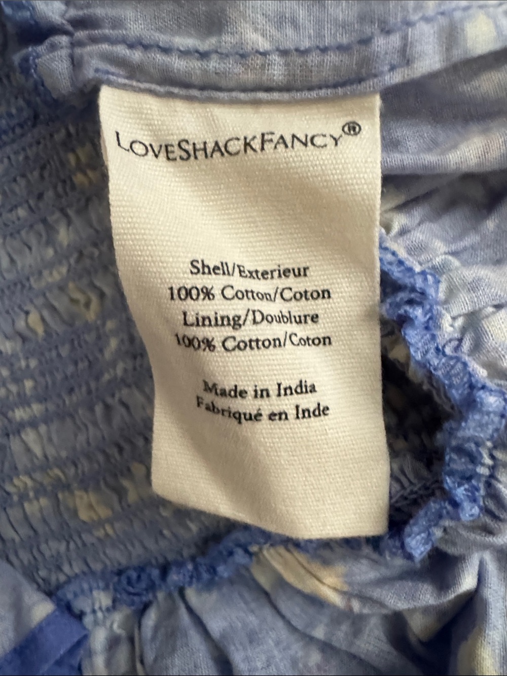 LoveShackFancy Belle Smocked Tie Straps Cotton Mini Dress Blue Jay Floral Print - Picture 11 of 13